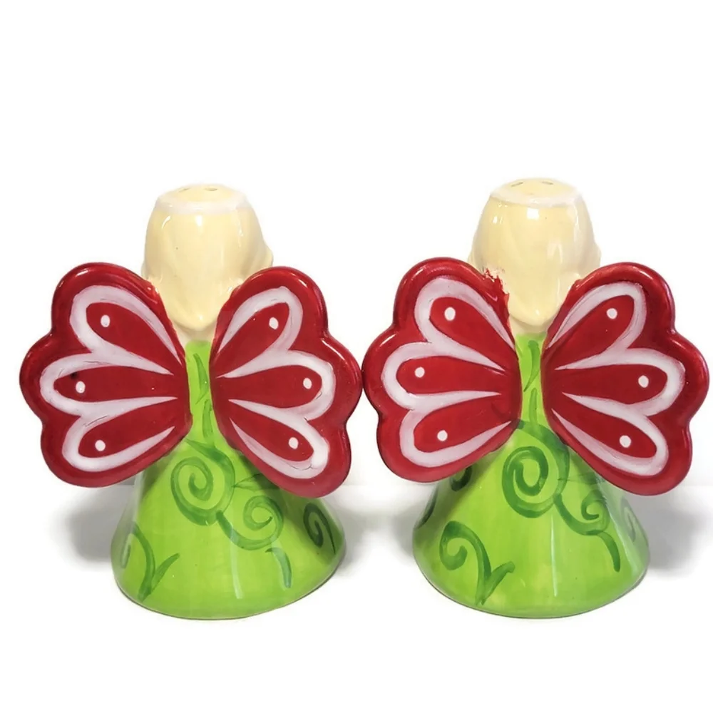 Christmas Angel Salt and Pepper Shakers Hand Painted by Burton & Burton Set